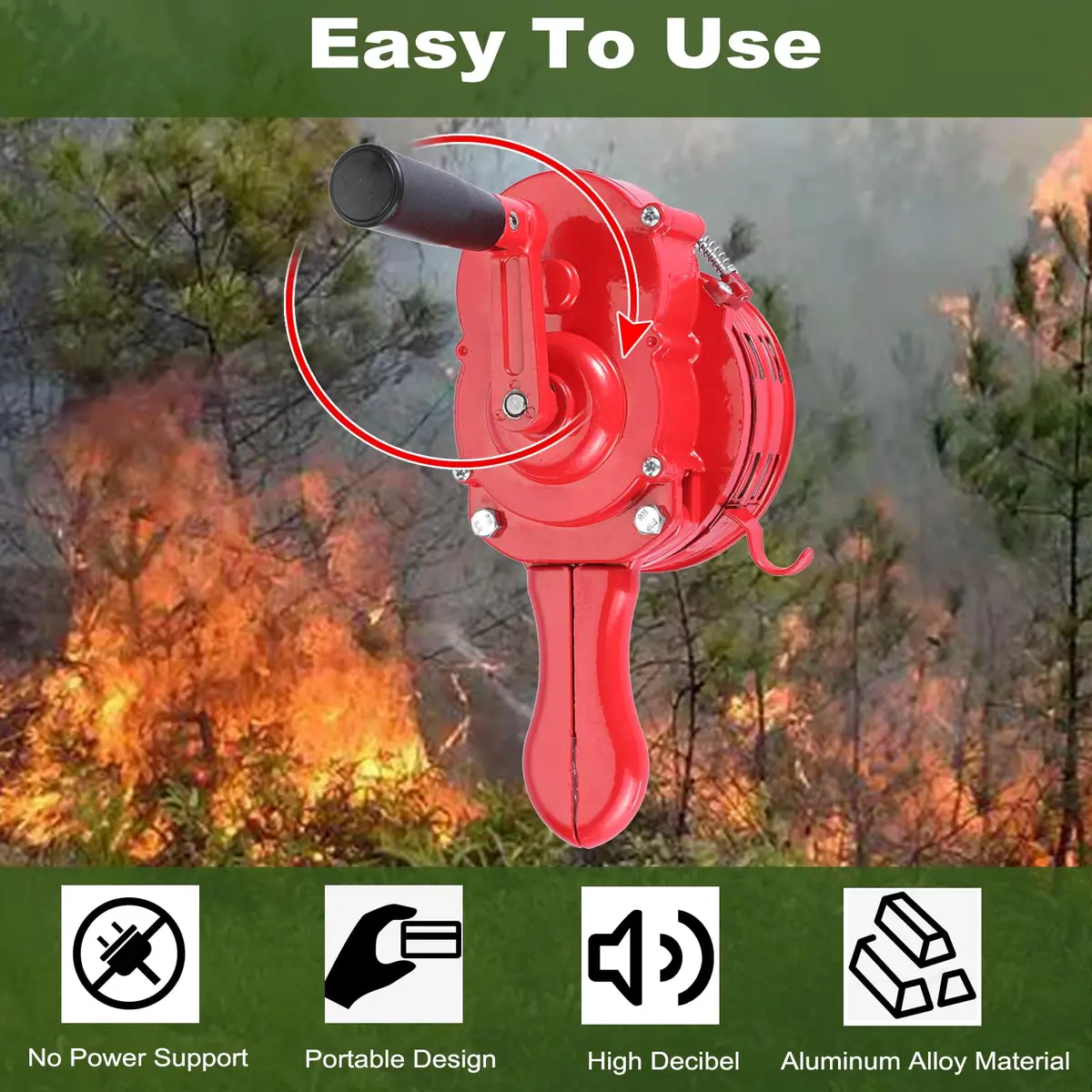 Sumnacon Hand Crank Siren Manual Operated Air Raid Siren Red | 1050g (2.31 lb) Heavy Duty Aluminum Alloy - view 2