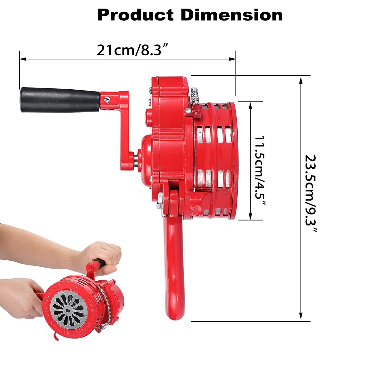 Sumnacon Hand Crank Siren Manual Operated Air Raid Siren Red | 1050g (2.31 lb) Heavy Duty Aluminum Alloy - view 3