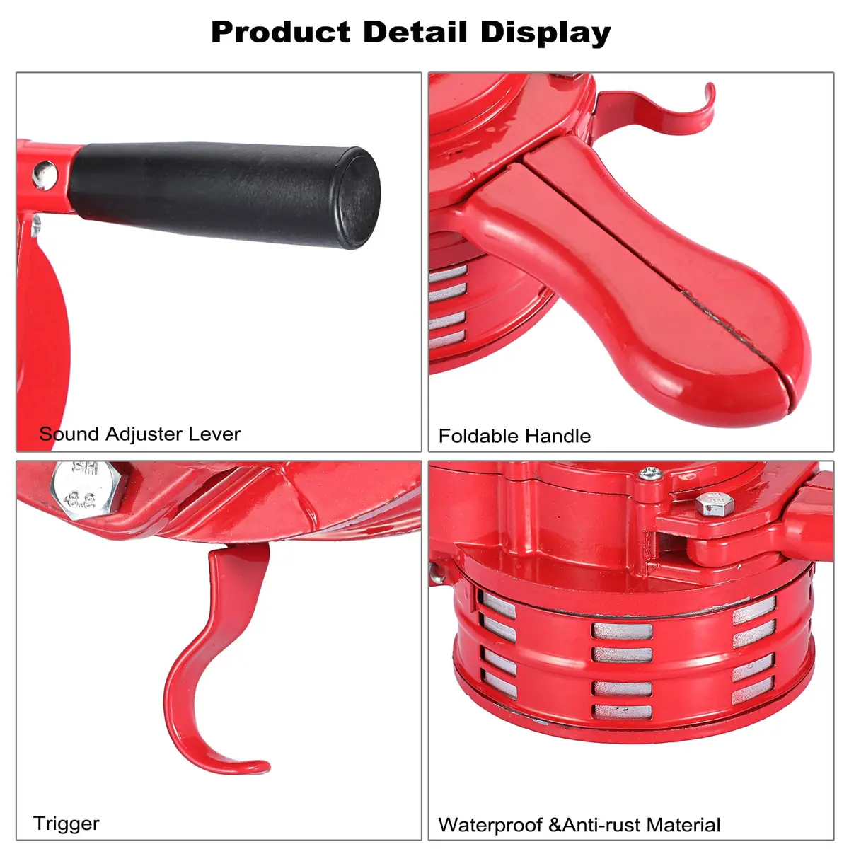 Sumnacon Hand Crank Siren Manual Operated Air Raid Siren Red | 1050g (2.31 lb) Heavy Duty Aluminum Alloy - view 4