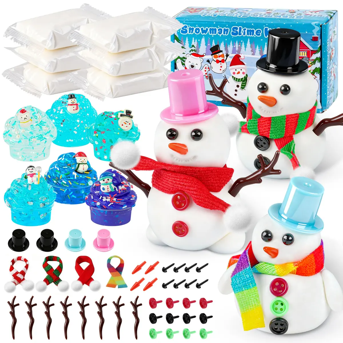 LAWOHO 6 Pack Snowman Slime & Clay Kit | ASTM-Tested Non-Toxic Toy Slime for Kids 3-12 - main product image