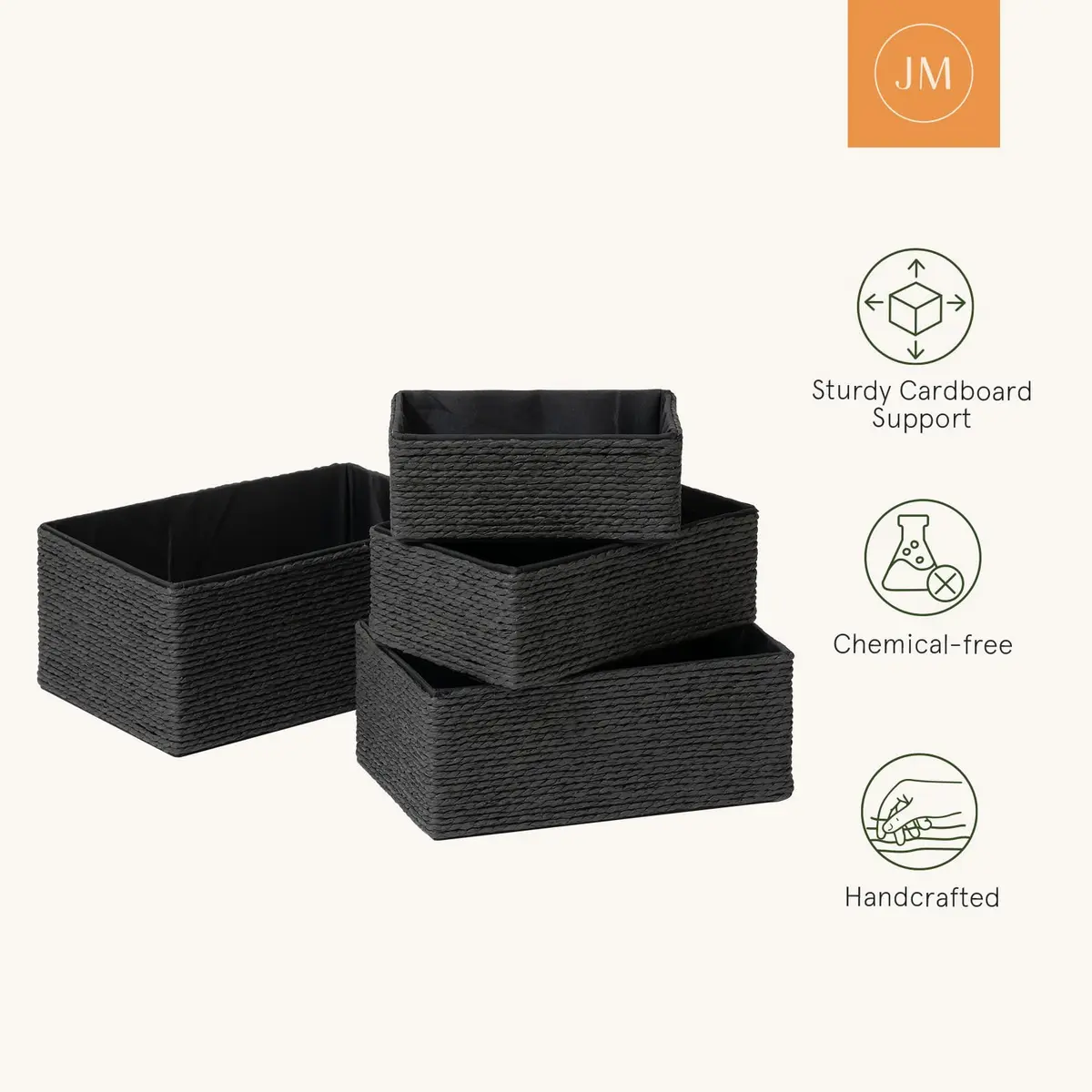 LA JOLIE MUSE Bathroom Basket Organizers, Paper Rope Storage, Black 4 Pack | Modern, Eco-Friendly Bathroom & Home Organization - view 5