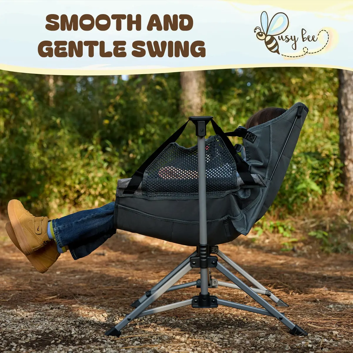 Busy Bee Kids Hammock Camping Chair with Stand, 125 lb, Gray | Portable, Adjustable & Safe for Outdoor & Indoor Use - view 4