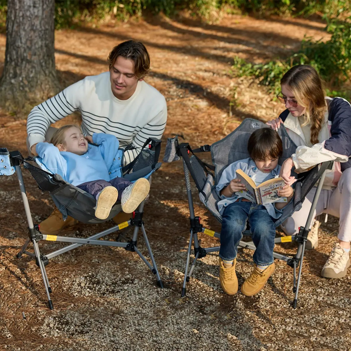 Busy Bee Kids Hammock Camping Chair with Stand, 125 lb, Gray | Portable, Adjustable & Safe for Outdoor & Indoor Use - view 9