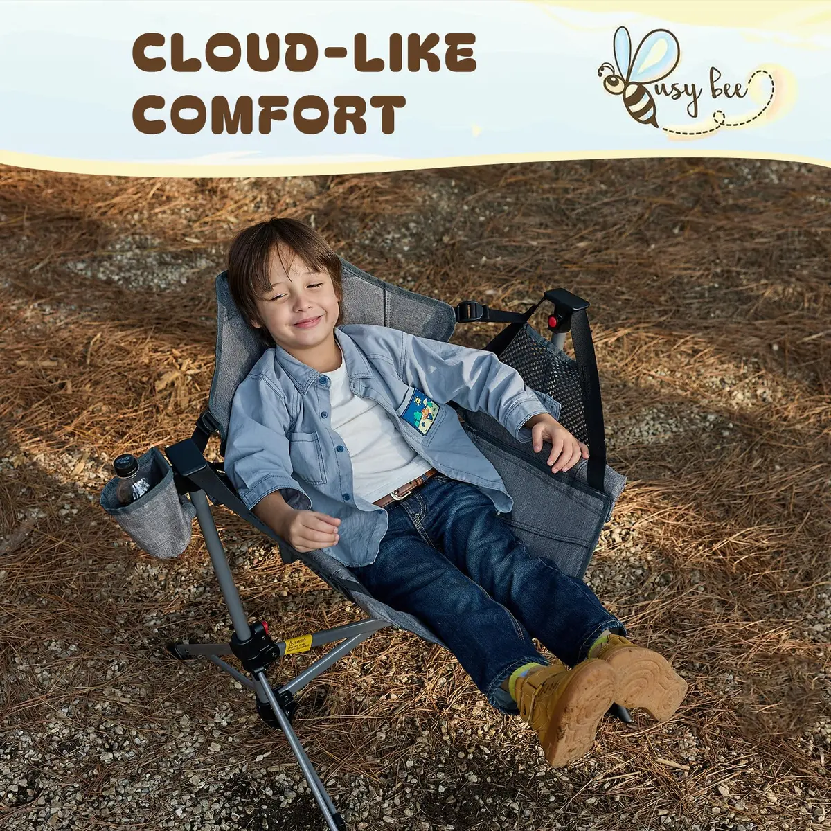 Busy Bee Kids Hammock Camping Chair with Stand, 125 lb, Gray | Portable, Adjustable & Safe for Outdoor & Indoor Use - view 3