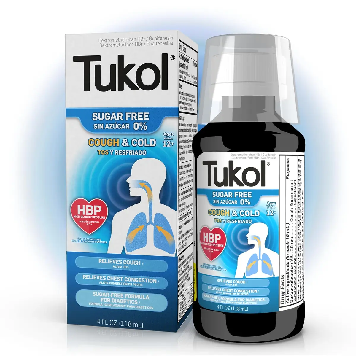 TUKOL Sugar-Free Adult Cough and Cold Relief Syrup 4 Fl Oz | Fast-Acting, Non-Drowsy, Safe for High Blood Pressure & Diabetics - main product image