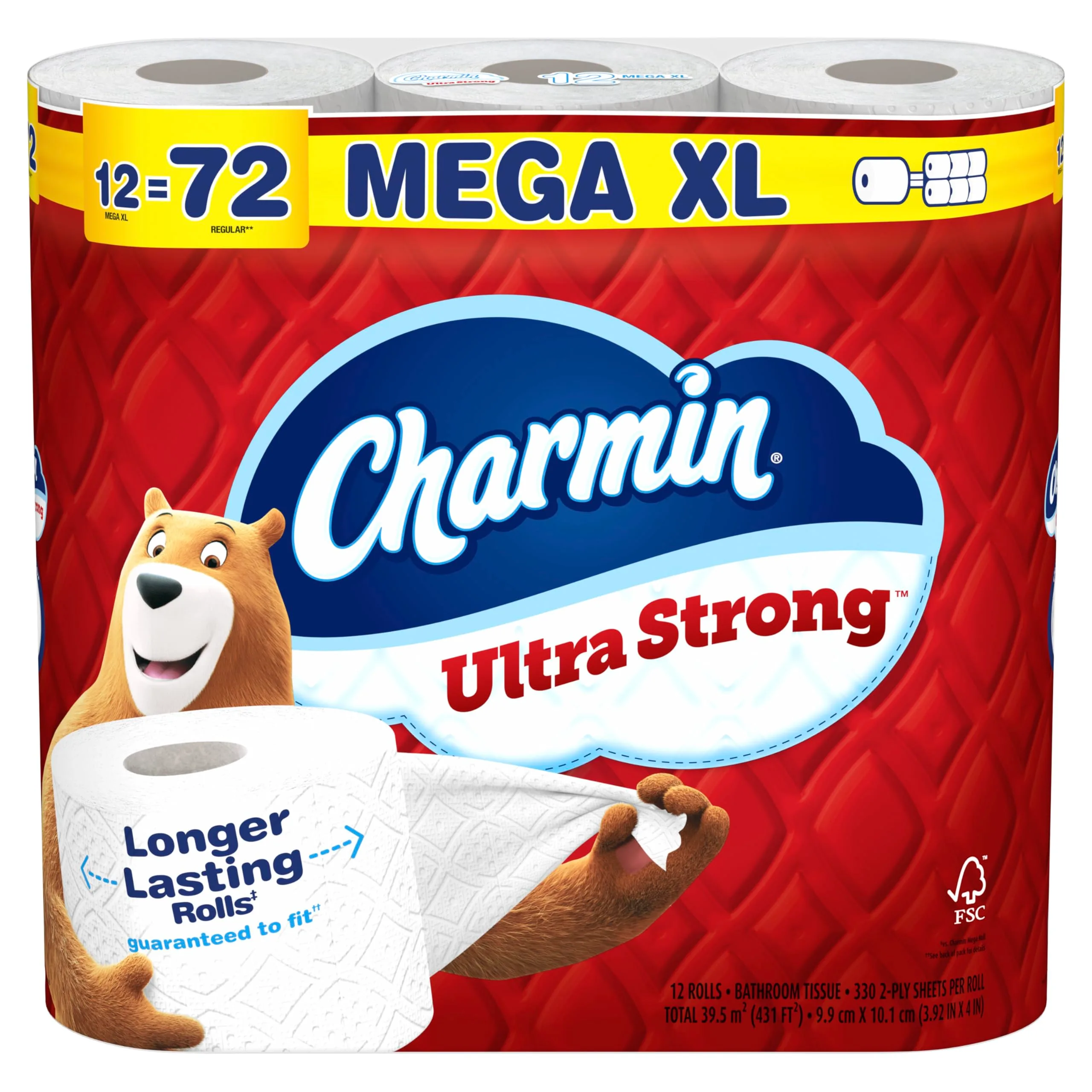 Charmin Ultra Strong Toilet Paper Mega XL Rolls, 330 Sheets Per Roll | Diamond Weave Texture for Superior Strength - main product image