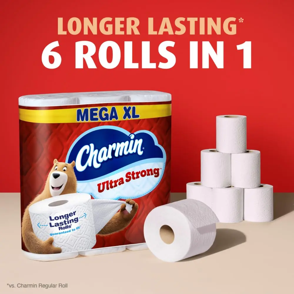 Charmin Ultra Strong Toilet Paper 12 Mega XL Rolls (3960 Sheets Total) | 4X Stronger When Wet - view 5