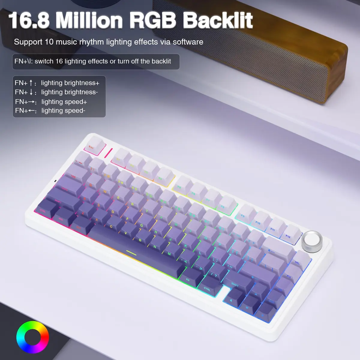 AULA F75 Pro Wireless Mechanical Keyboard,75% RGB Backlit,Custom Linear Switches,Side Printed PBT Keycaps,Gradient Purple - view 6