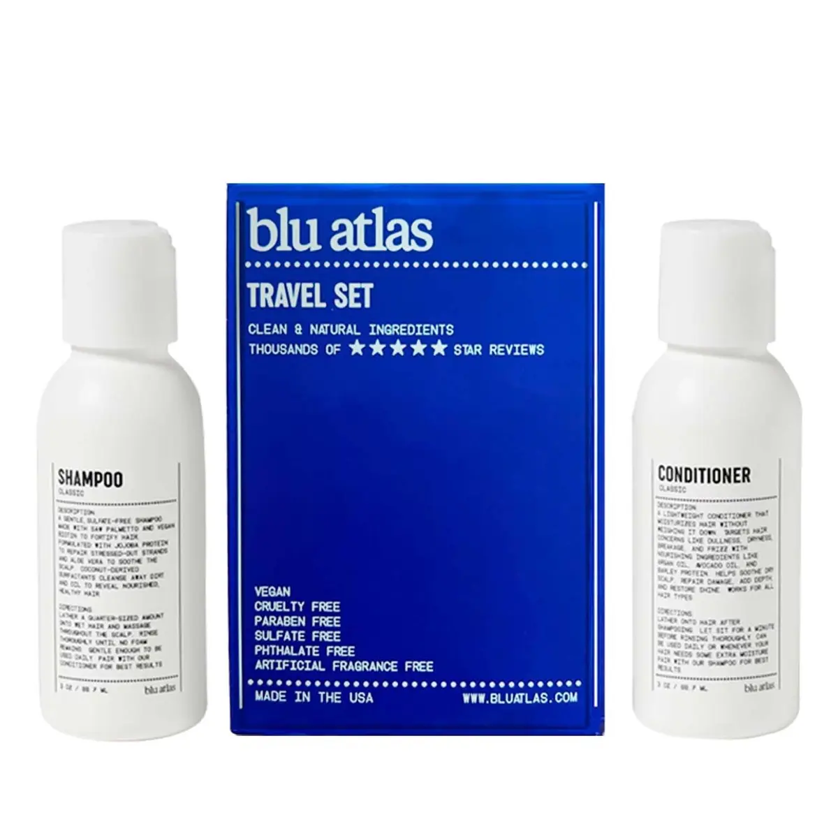 Blu Atlas Travel Size Shampoo & Conditioner Set for Men – TSA Approved, 3 oz Each – Natural, Sulfate-Free, Paraben-Free – Made in USA - main product image
