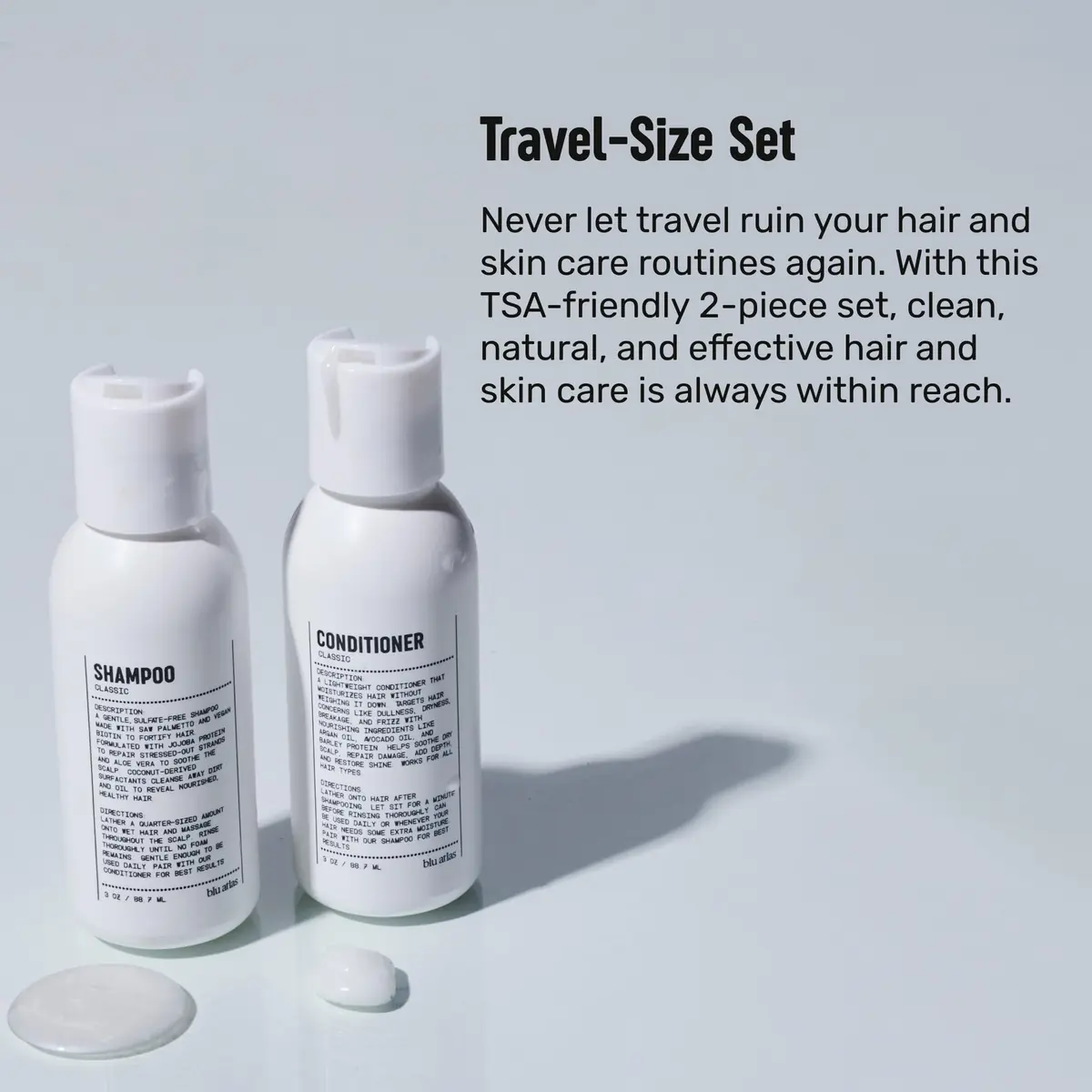 Blu Atlas Travel Size Shampoo & Conditioner Set for Men – TSA Approved, 3 oz Each – Natural, Sulfate-Free, Paraben-Free – Made in USA - view 2