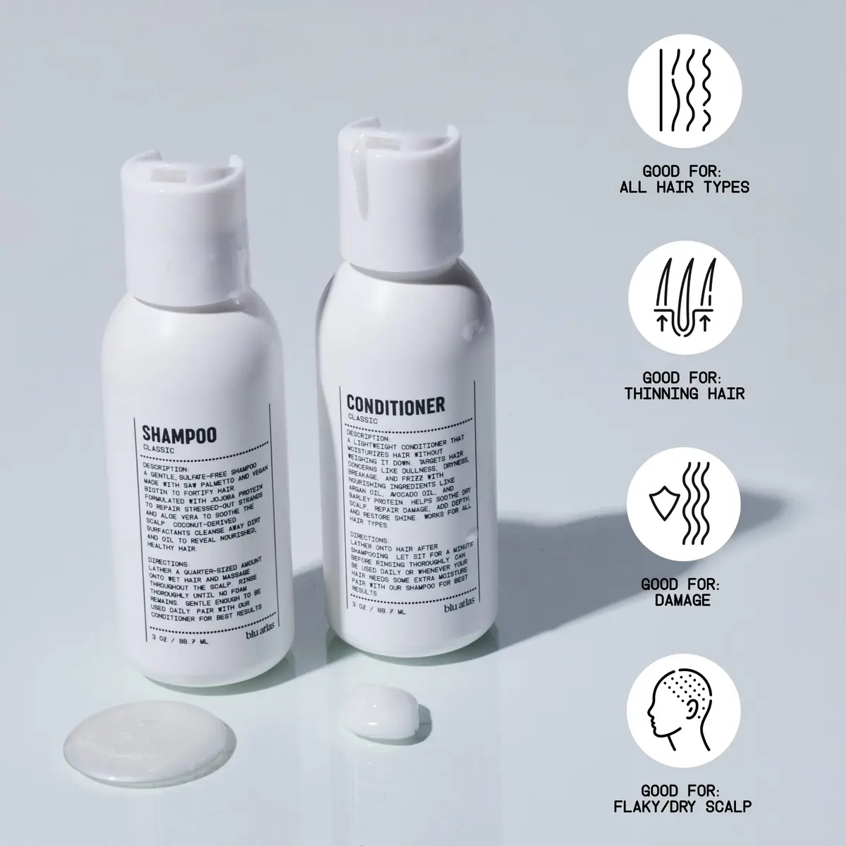 Blu Atlas Travel Size Shampoo & Conditioner Set for Men – TSA Approved, 3 oz Each – Natural, Sulfate-Free, Paraben-Free – Made in USA - view 4