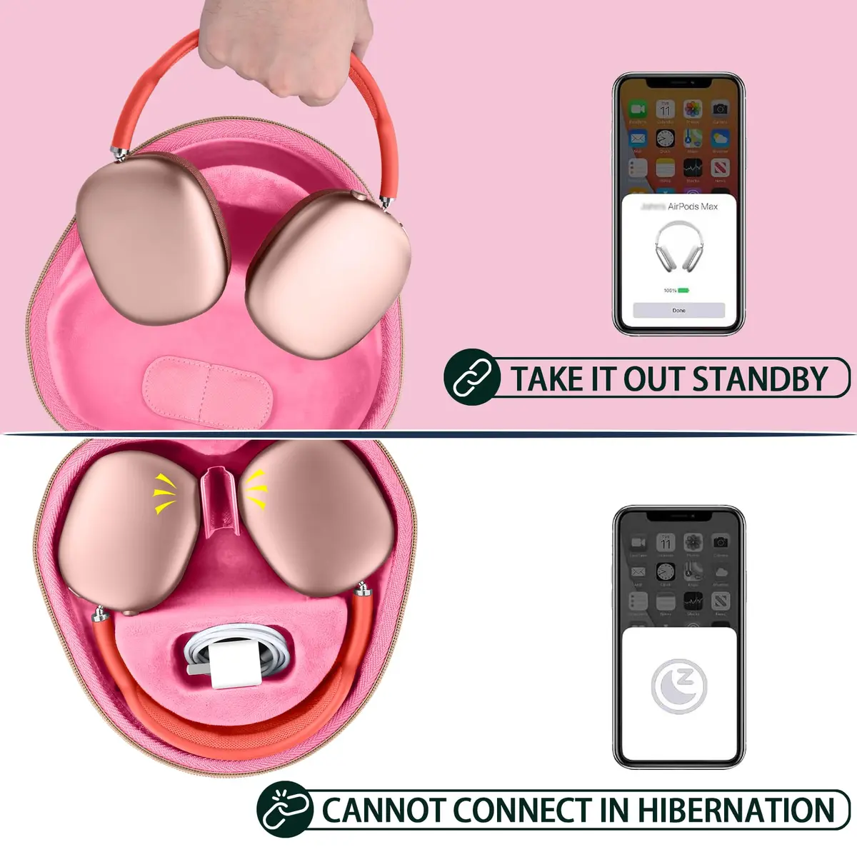 co2CREA Hard Case with Sleep Mode for Apple AirPods Max 2/1, Rose Pink | Shockproof Travel Bag - view 5