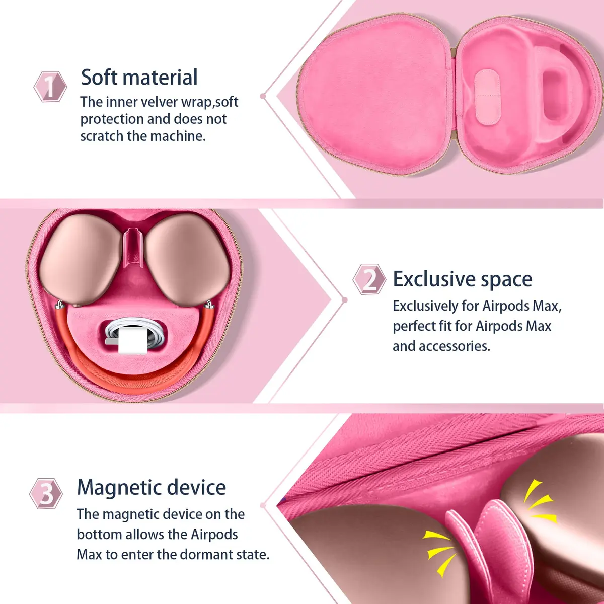 co2CREA Hard Case with Sleep Mode for Apple AirPods Max 2/1, Rose Pink | Shockproof Travel Bag - view 6