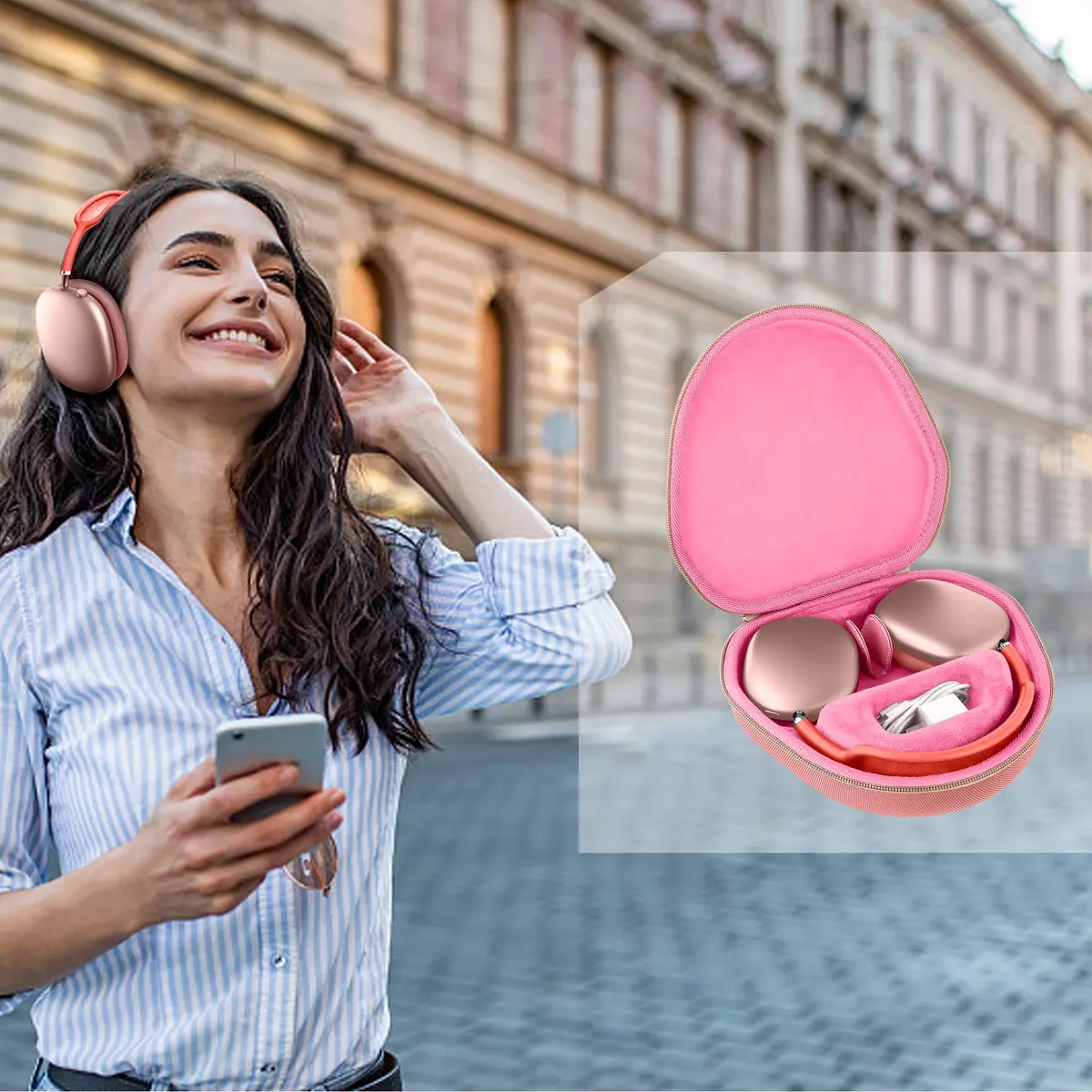 co2CREA Hard Case with Sleep Mode for Apple AirPods Max 2/1, Rose Pink | Shockproof Travel Bag - view 9