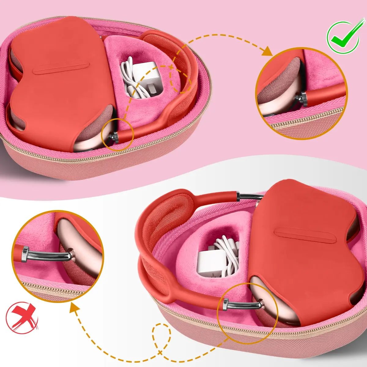 co2CREA Hard Case with Sleep Mode for Apple AirPods Max 2/1, Rose Pink | Shockproof Travel Bag - view 3