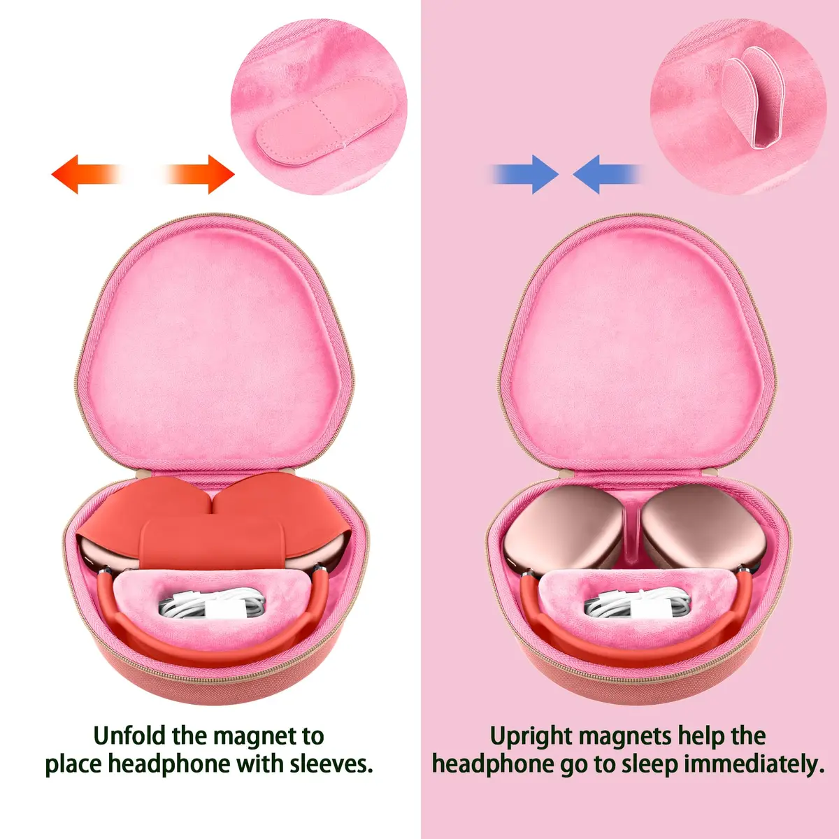 co2CREA Hard Case with Sleep Mode for Apple AirPods Max 2/1, Rose Pink | Shockproof Travel Bag - view 4