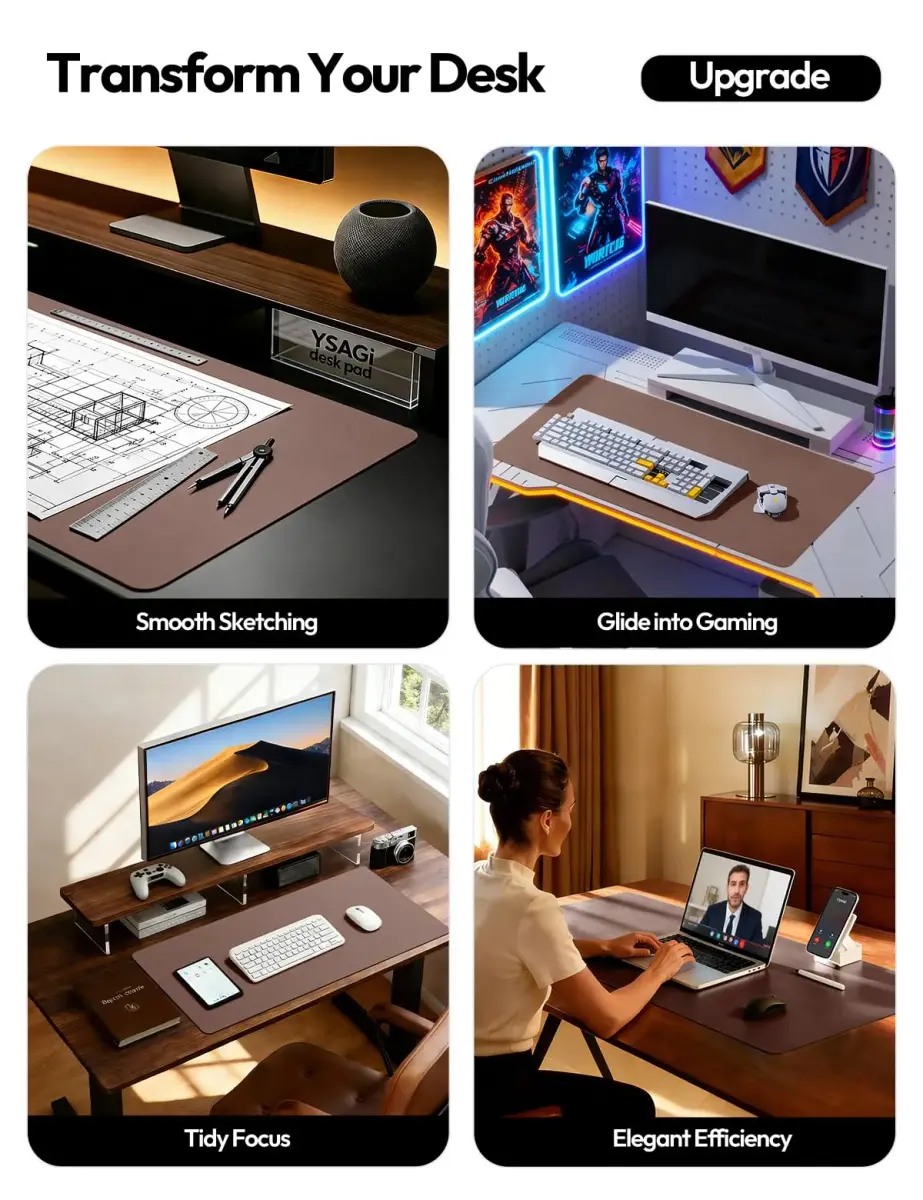 YSAGi Chocolate PU Leather Desk Protector 120cm x 60cm (47.2" x 23.6") | Protects Desks & Doubles as Large Mouse Pad - view 2