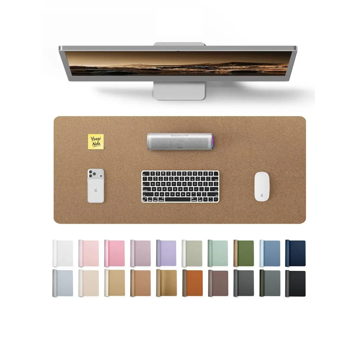 YSAGi PU Leather Desk Protector Mat 59.9cm x 34.9cm (23.6" x 13.8") | Shiny Bronze, Waterproof Writing Pad - main product image