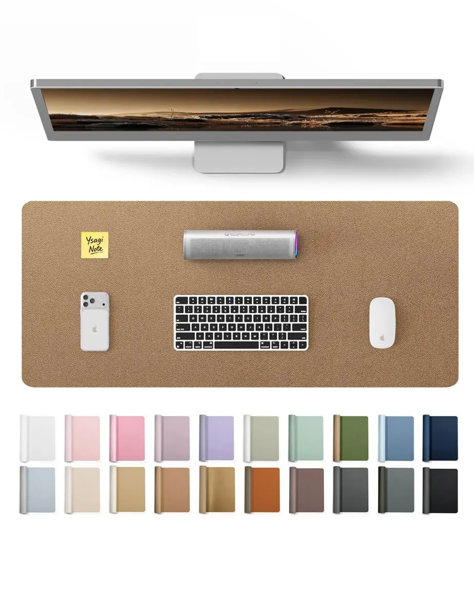 YSAGi PU Leather Desk Protector Mat 59.9cm x 34.9cm (23.6" x 13.8") | Shiny Bronze, Waterproof Writing Pad - main product image
