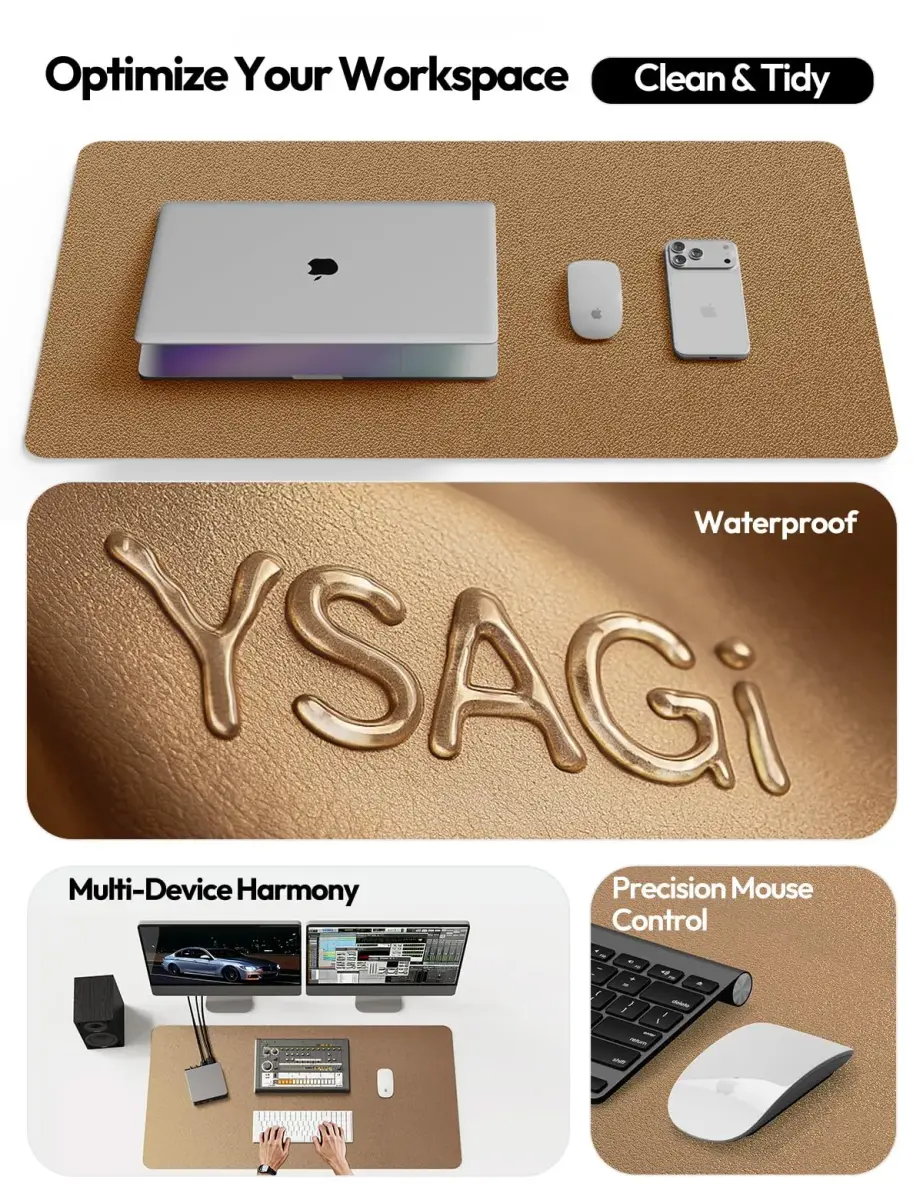 YSAGi PU Leather Desk Protector Mat 59.9cm x 34.9cm (23.6" x 13.8") | Shiny Bronze, Waterproof Writing Pad - view 8