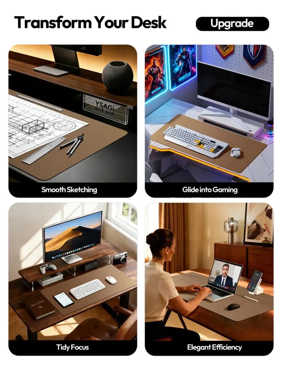 YSAGi PU Leather Desk Protector Mat 59.9cm x 34.9cm (23.6" x 13.8") | Shiny Bronze, Waterproof Writing Pad - view 2