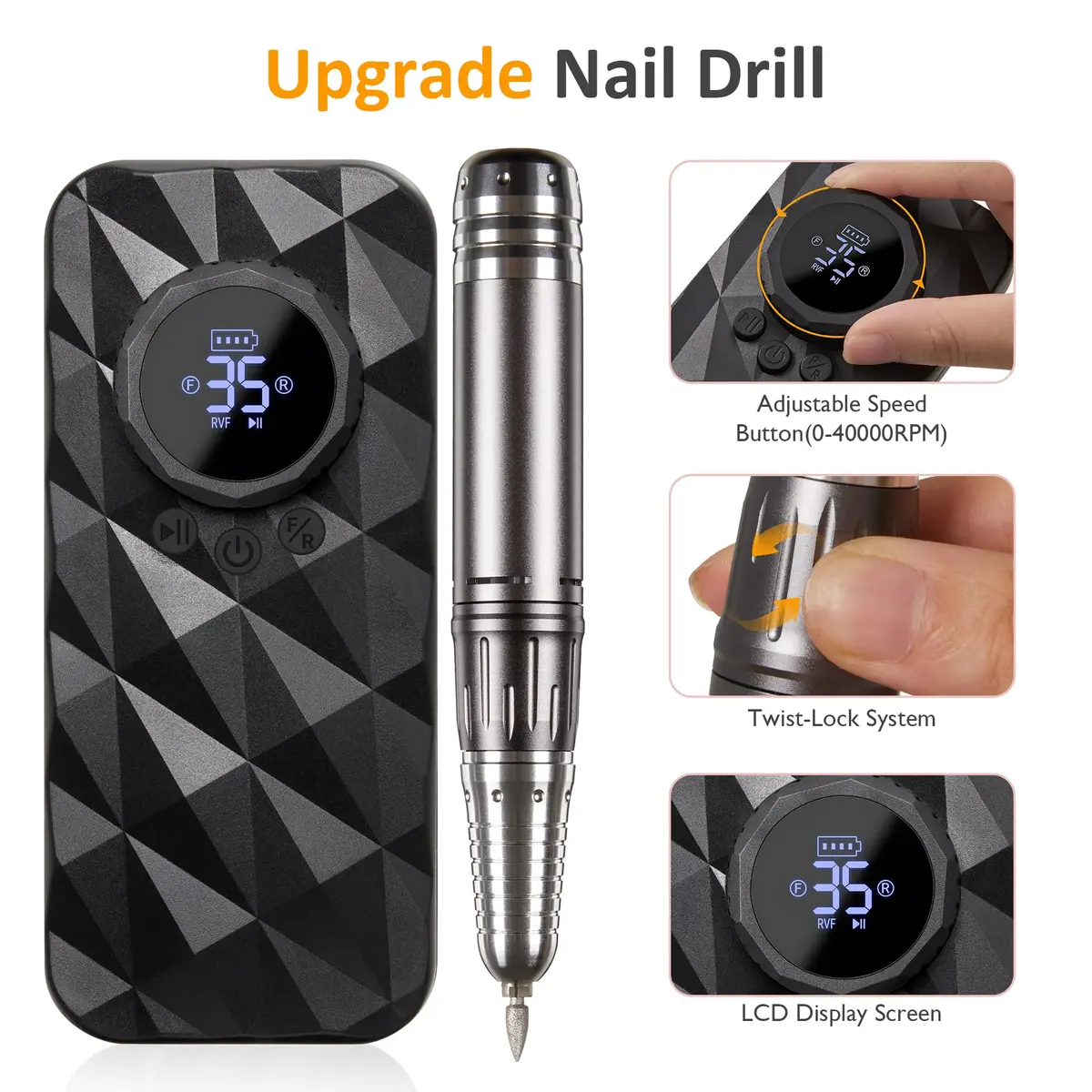 SUNVIVI Electric Nail Drill 40000RPM | Cordless & Rechargeable for Acrylic & Gel Nails - view 5