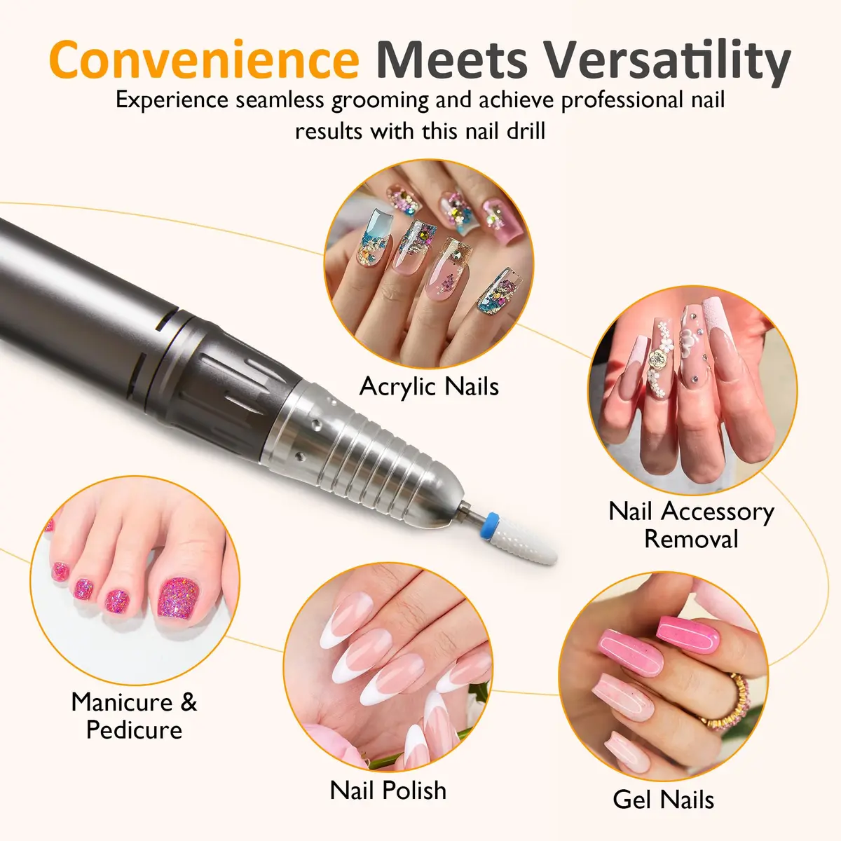 SUNVIVI Electric Nail Drill 40000RPM | Cordless & Rechargeable for Acrylic & Gel Nails - view 6