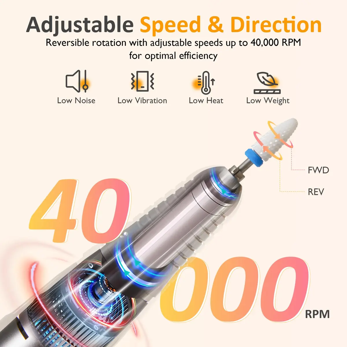 SUNVIVI Electric Nail Drill 40000RPM | Cordless & Rechargeable for Acrylic & Gel Nails - view 4