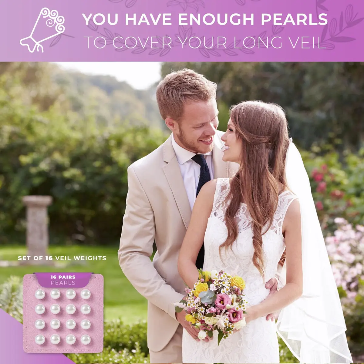 AOLRNALI Pearl Veil Weights - 16 Pairs of Magnetic Bridal Veil Weights | Secures Long Veils for Outdoor Weddings - view 6