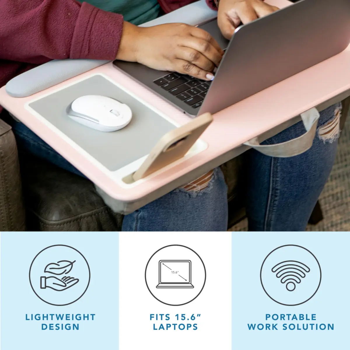 LapGear Home Office Pro Lap Desk – Blush Pink, Fits 15.6” Laptops | Spacious Design with Built-in Mouse Pad & Phone Slot - view 2