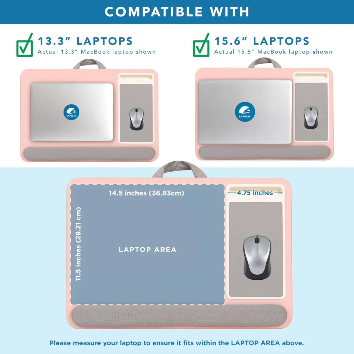 LapGear Home Office Pro Lap Desk – Blush Pink, Fits 15.6” Laptops | Spacious Design with Built-in Mouse Pad & Phone Slot - view 3