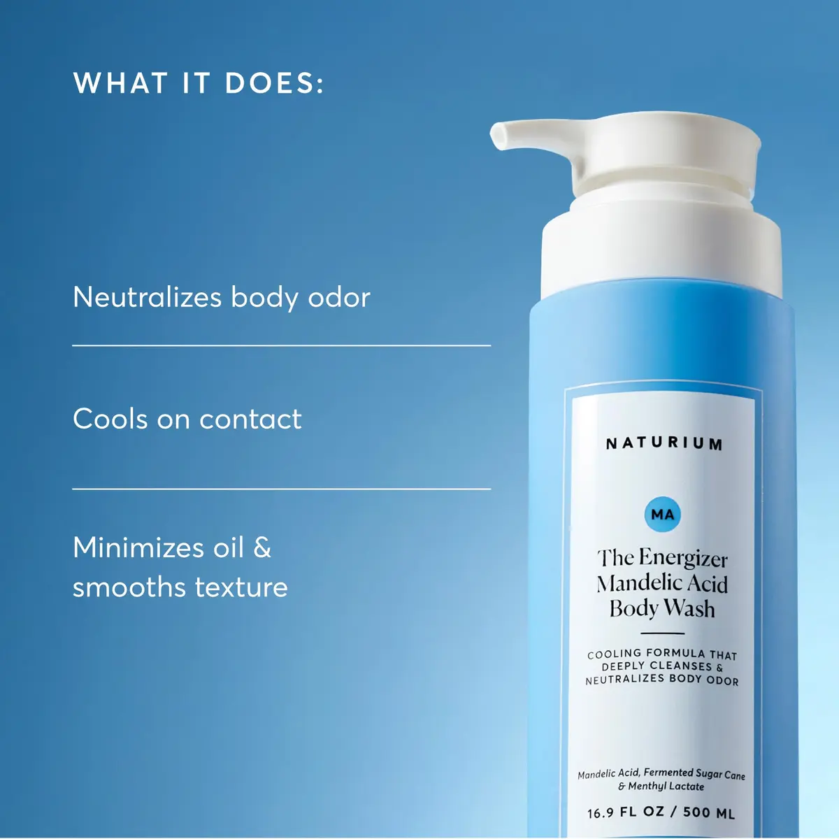 Naturium Mandelic Acid Body Wash 500ml (16.9 fl oz) | Energizing Deep Cleanser with AHA Blend, Instant Cooling Formula, Neutralizes Odor - view 3