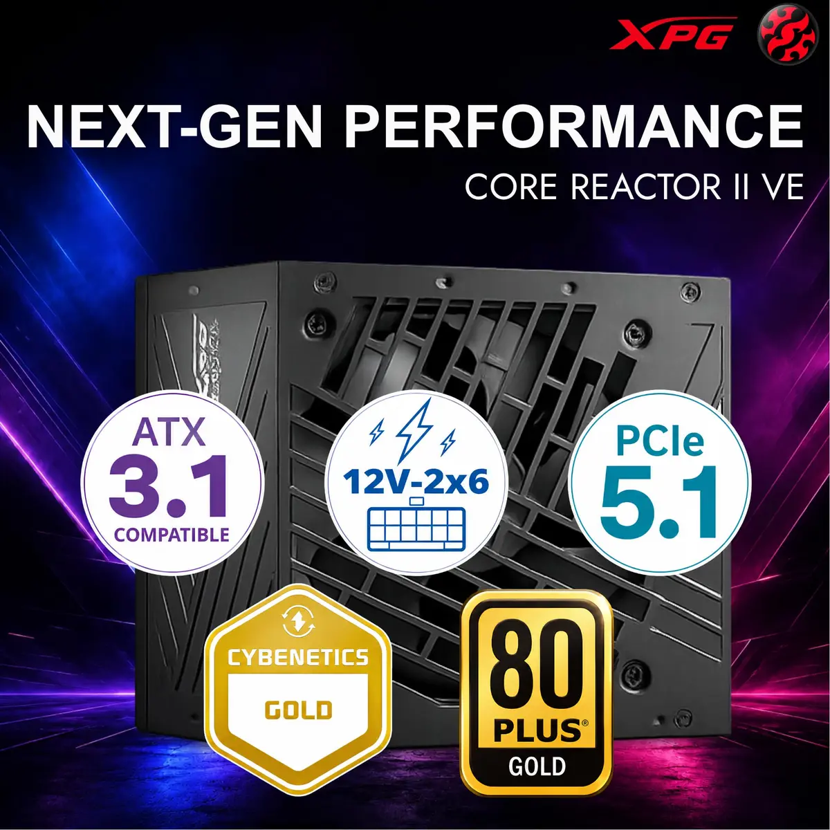 XPG CORE REACTOR II VE 850W Power Supply | 80+ Gold, ATX3.1, PCIe5.1, 600W Connector, 140mm Compact - view 2