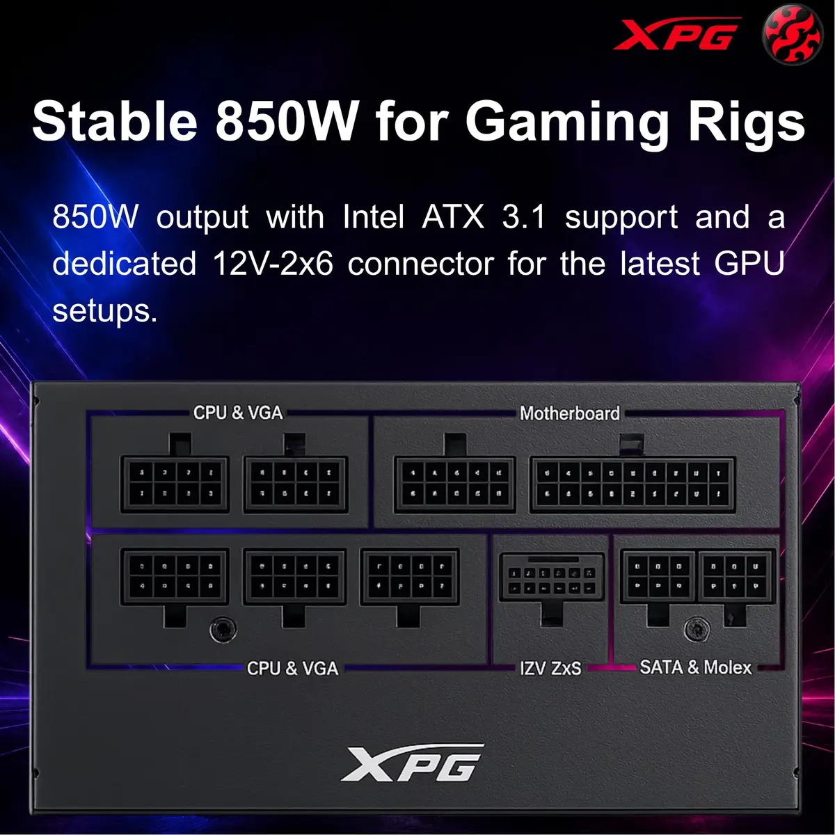 XPG CORE REACTOR II VE 850W Power Supply | 80+ Gold, ATX3.1, PCIe5.1, 600W Connector, 140mm Compact - view 4