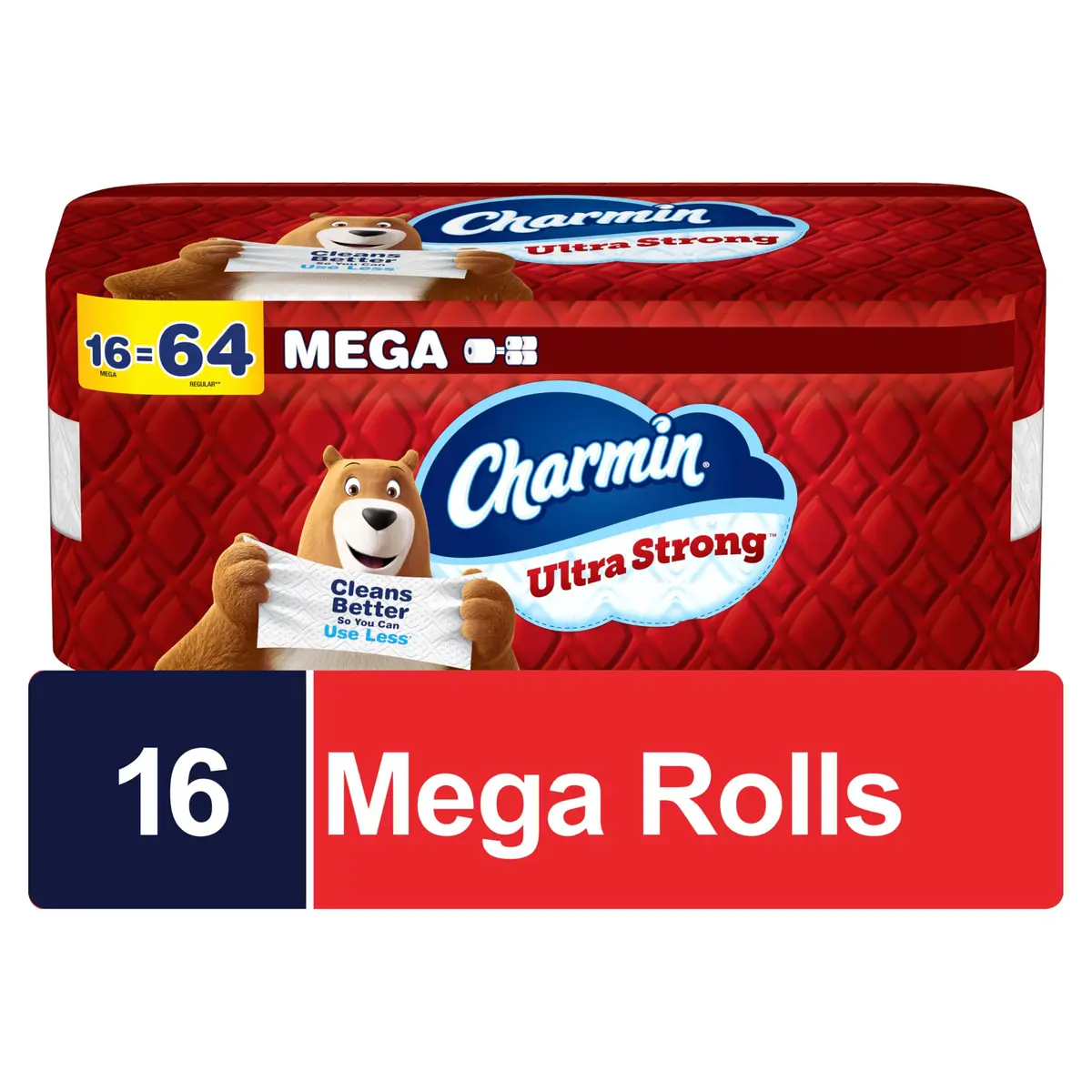 Charmin Ultra Strong Toilet Paper 16 Mega Rolls (3520 Sheets Total) | Diamond Weave Texture, 2-Ply - main product image