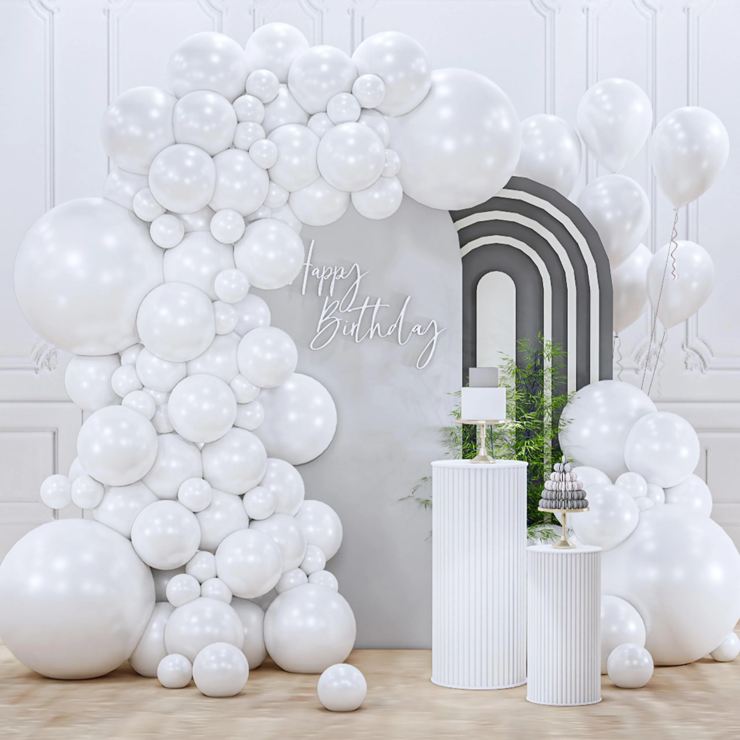PartyWoo Pearl White Balloons 155pcs Assorted Sizes (5/10/12/18 Inch) | Metallic White Balloon Arch Kit Garland - main product image
