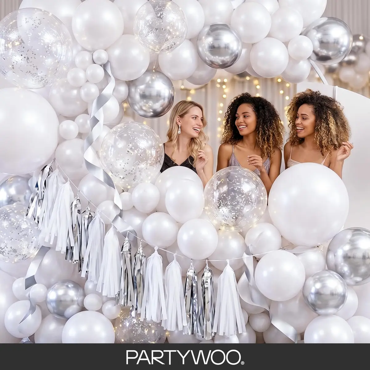 PartyWoo Pearl White Balloons 155pcs Assorted Sizes | Metallic White Color Party Balloons - view 5