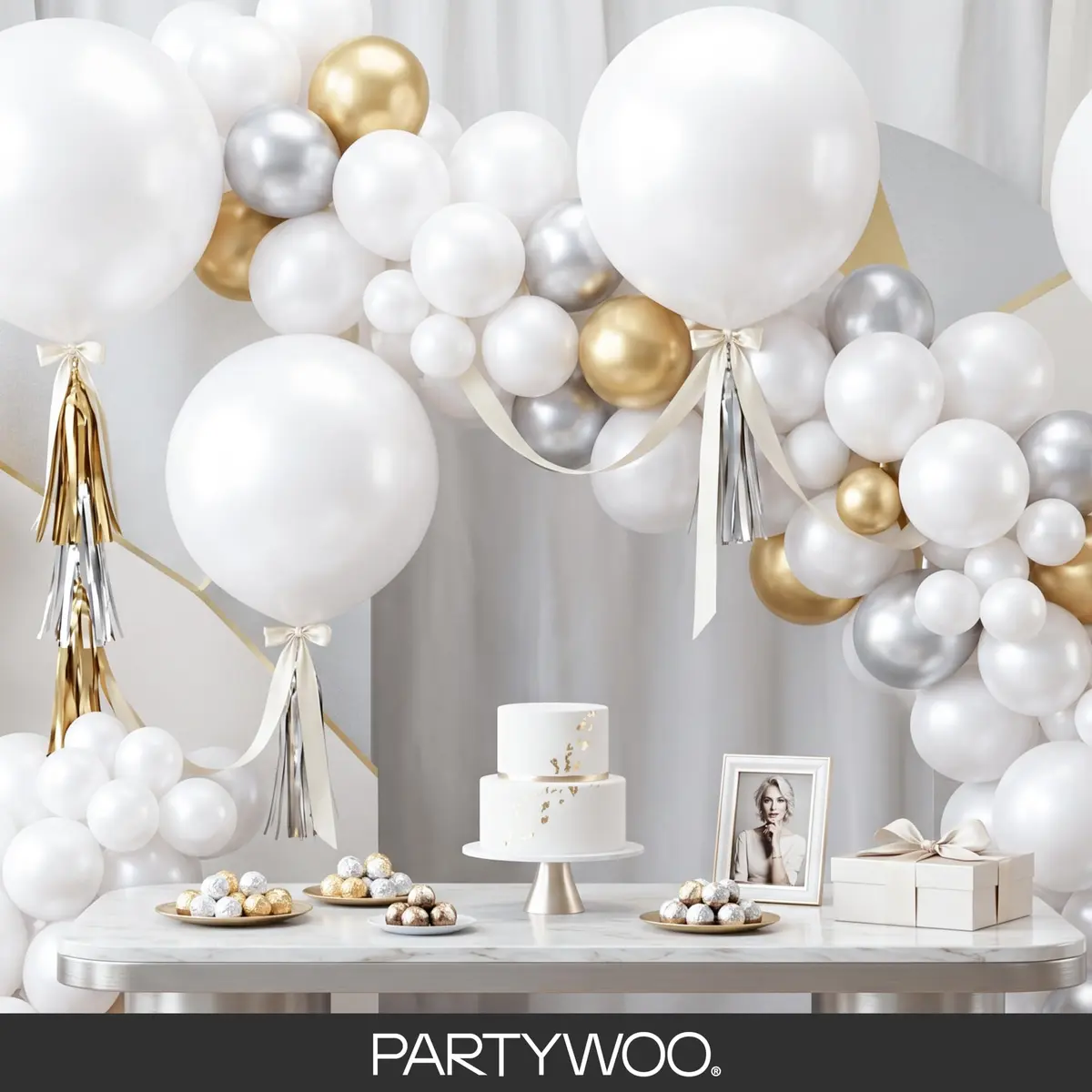 PartyWoo Pearl White Balloons 155pcs Assorted Sizes | Metallic White Color Party Balloons - view 8