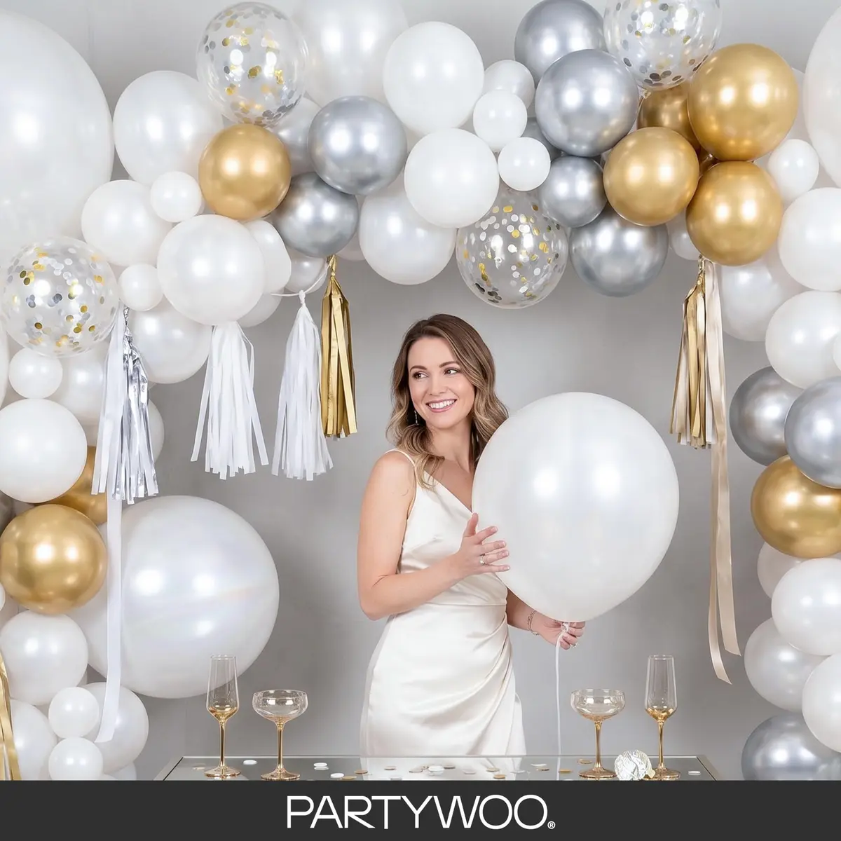 PartyWoo Pearl White Balloons 155pcs Assorted Sizes | Metallic White Color Party Balloons - view 9