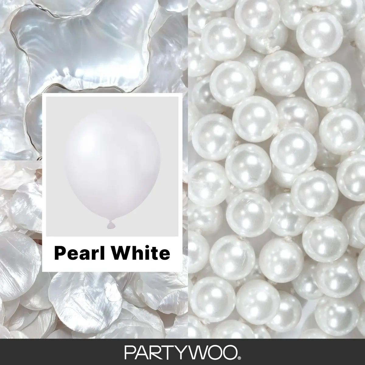 PartyWoo Pearl White Balloons 155pcs Assorted Sizes | Metallic White Color Party Balloons - view 2
