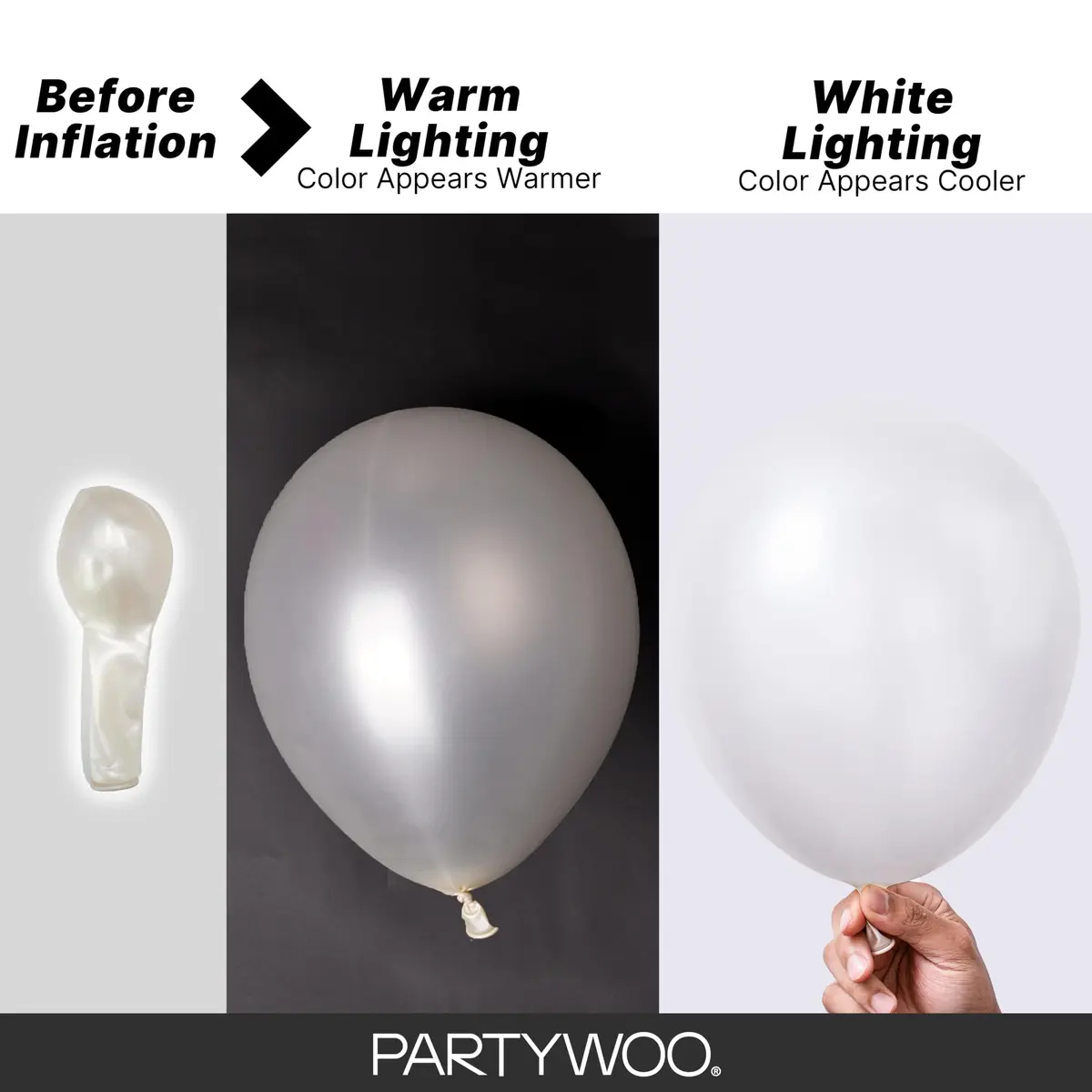 PartyWoo Pearl White Balloons 155pcs Assorted Sizes | Metallic White Color Party Balloons - view 3