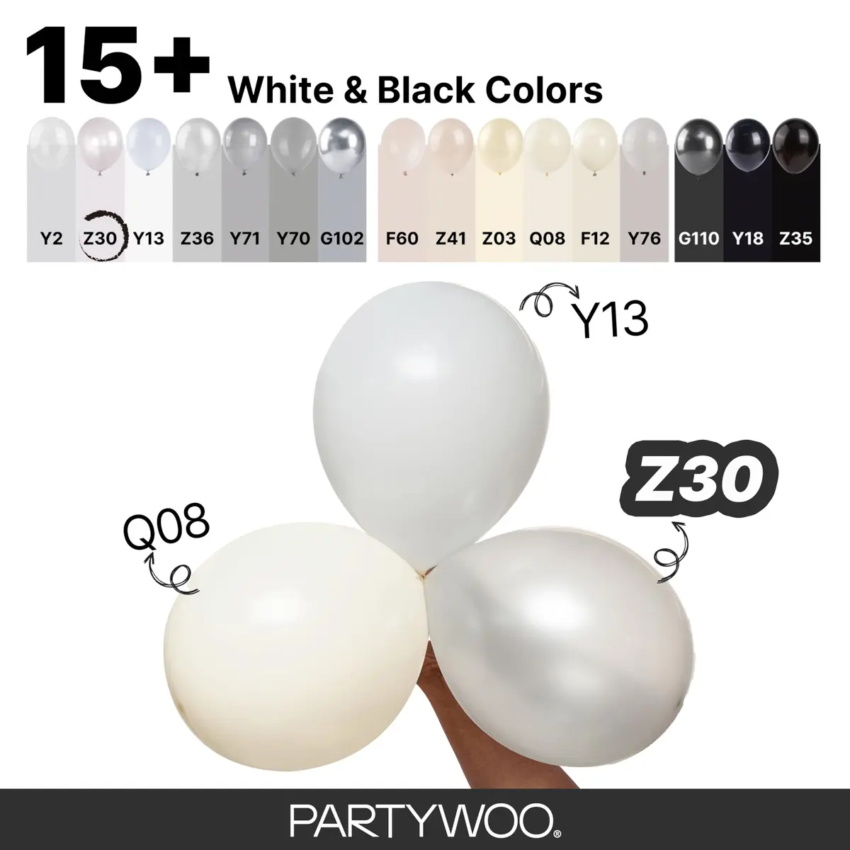 PartyWoo Pearl White Balloons 155pcs Assorted Sizes | Metallic White Color Party Balloons - view 4