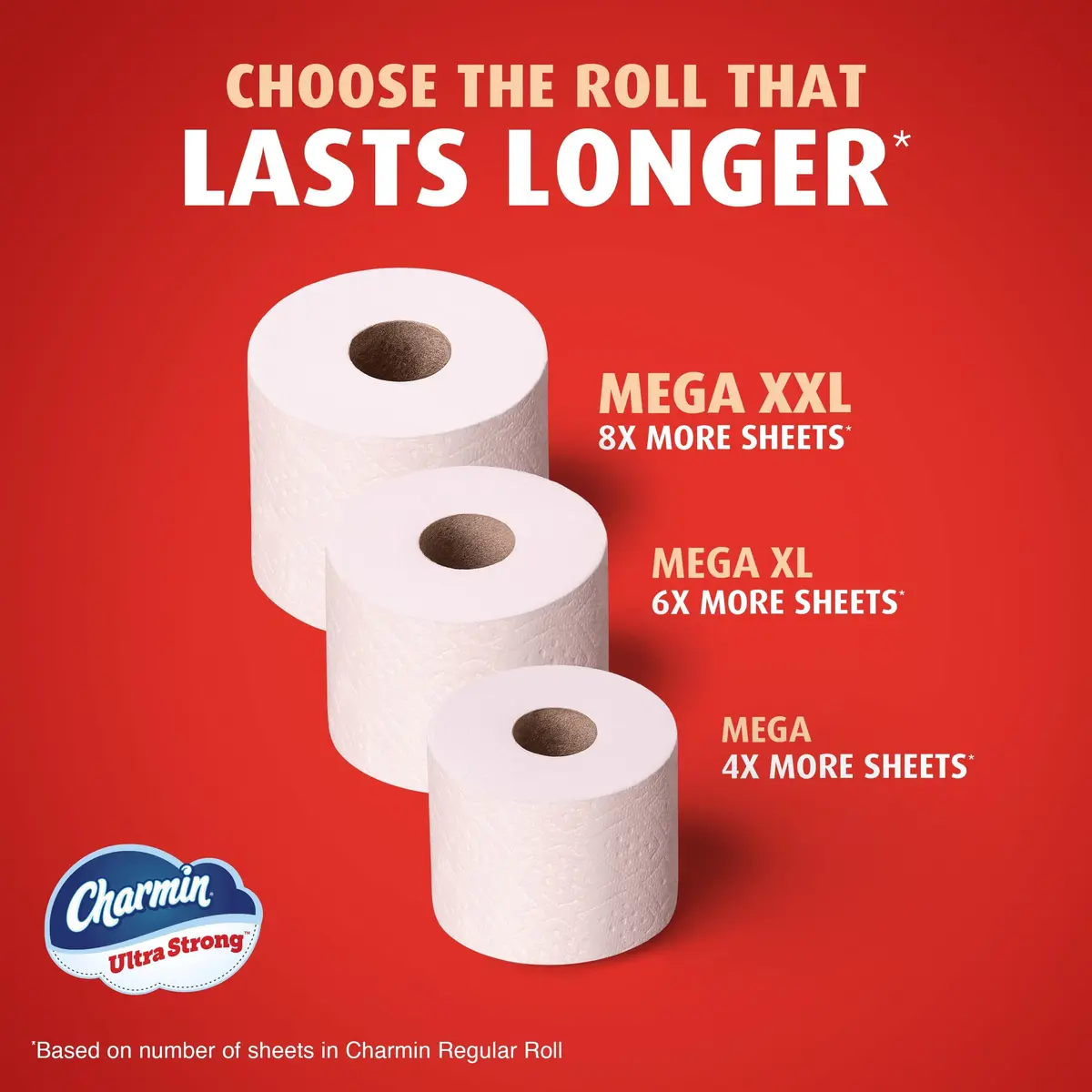 Charmin Ultra Strong Toilet Paper 6 Mega Rolls | 2-Ply, White, Woven Diamond Texture - view 7