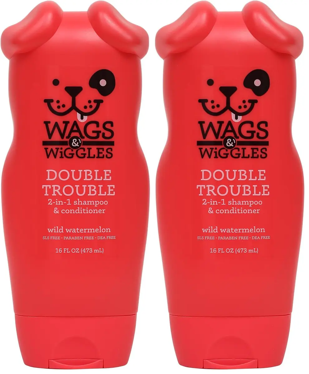Wags & Wiggles Double Trouble 2-in-1 Dog Shampoo & Conditioner | Fruity Watermelon Scent, 946ml (32 Fl Oz) Pack of 2 - main product image