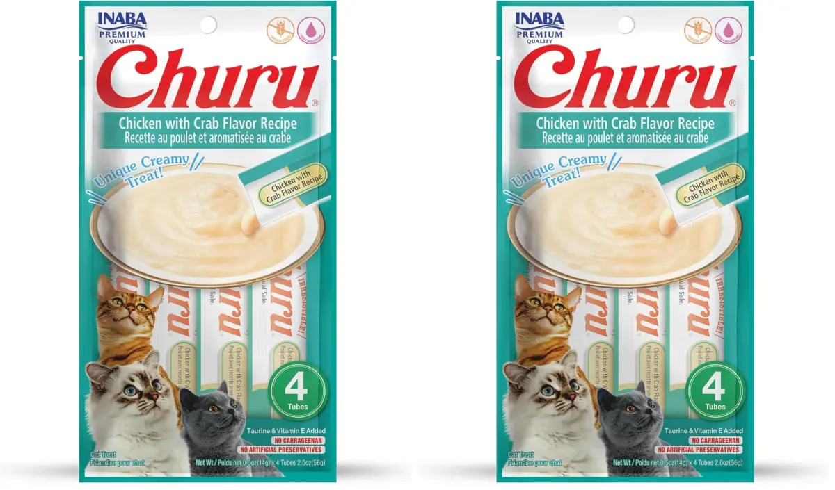 INABA Churu Cat Treats Chicken with Crab Recipe Lickable Purée, 2 oz (Pack of 2) - main product image