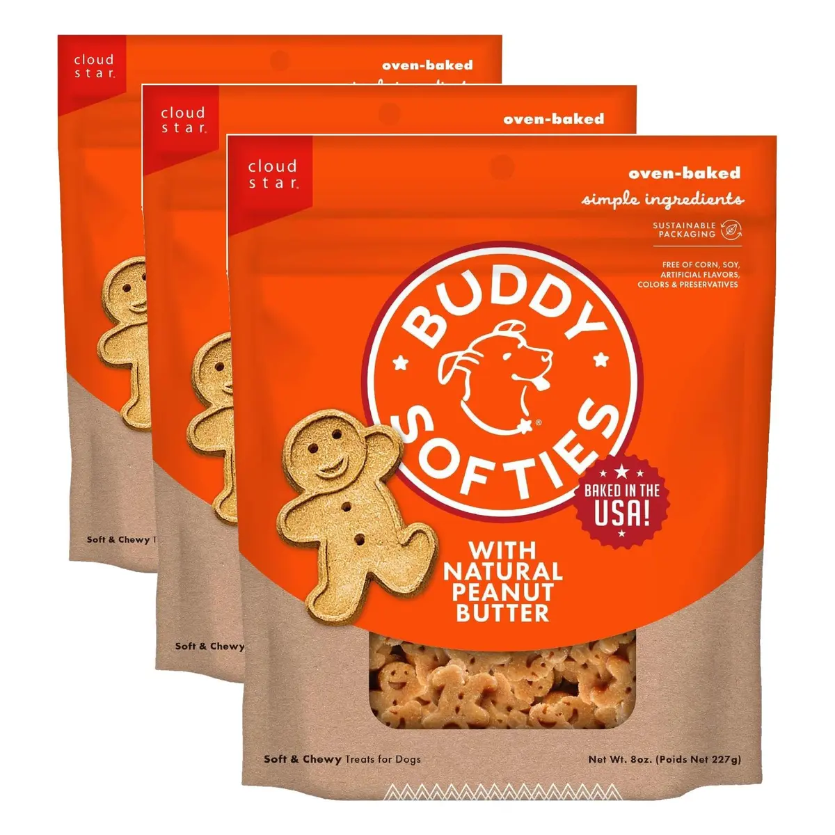 Buddy Biscuits Peanut Butter Dog Treats 8 oz Pouch | Soft & Chewy, Oven Baked in The USA - main product image