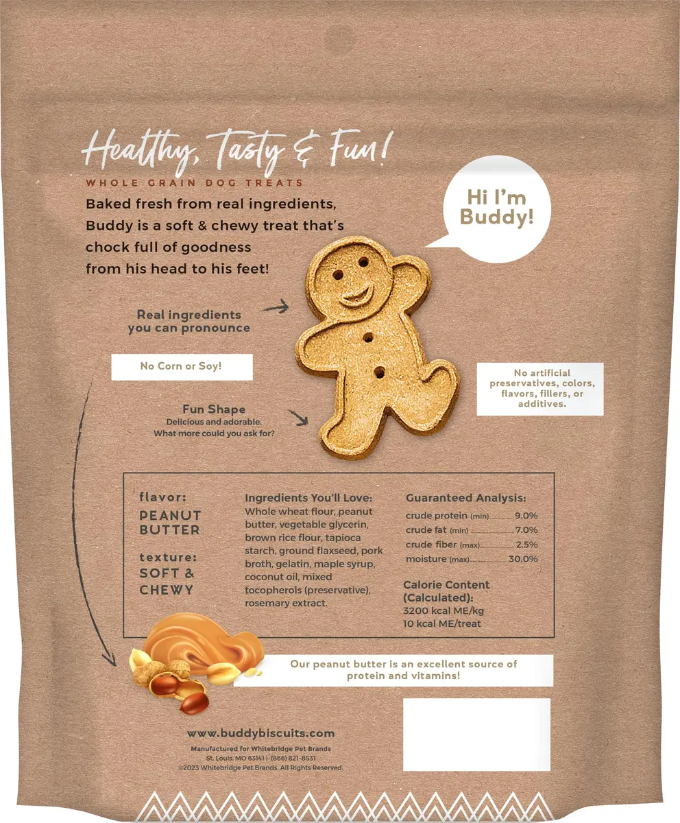 Buddy Biscuits Peanut Butter Dog Treats 8 oz Pouch | Soft & Chewy, Oven Baked in The USA - view 2
