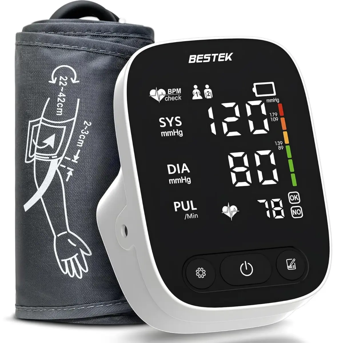 BESTEK Automatic Arm Blood Pressure Monitor with Voice Broadcast & Dual User Tracking | 22-42 cm Cuff - main product image