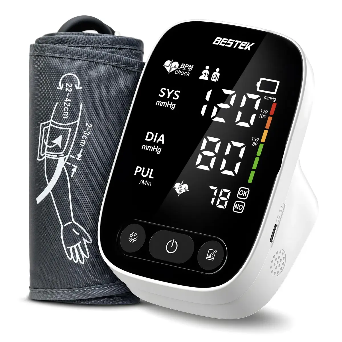 BESTEK Automatic Arm Blood Pressure Monitor with Voice Broadcast & Dual User Tracking | 22-42 cm Cuff - view 8