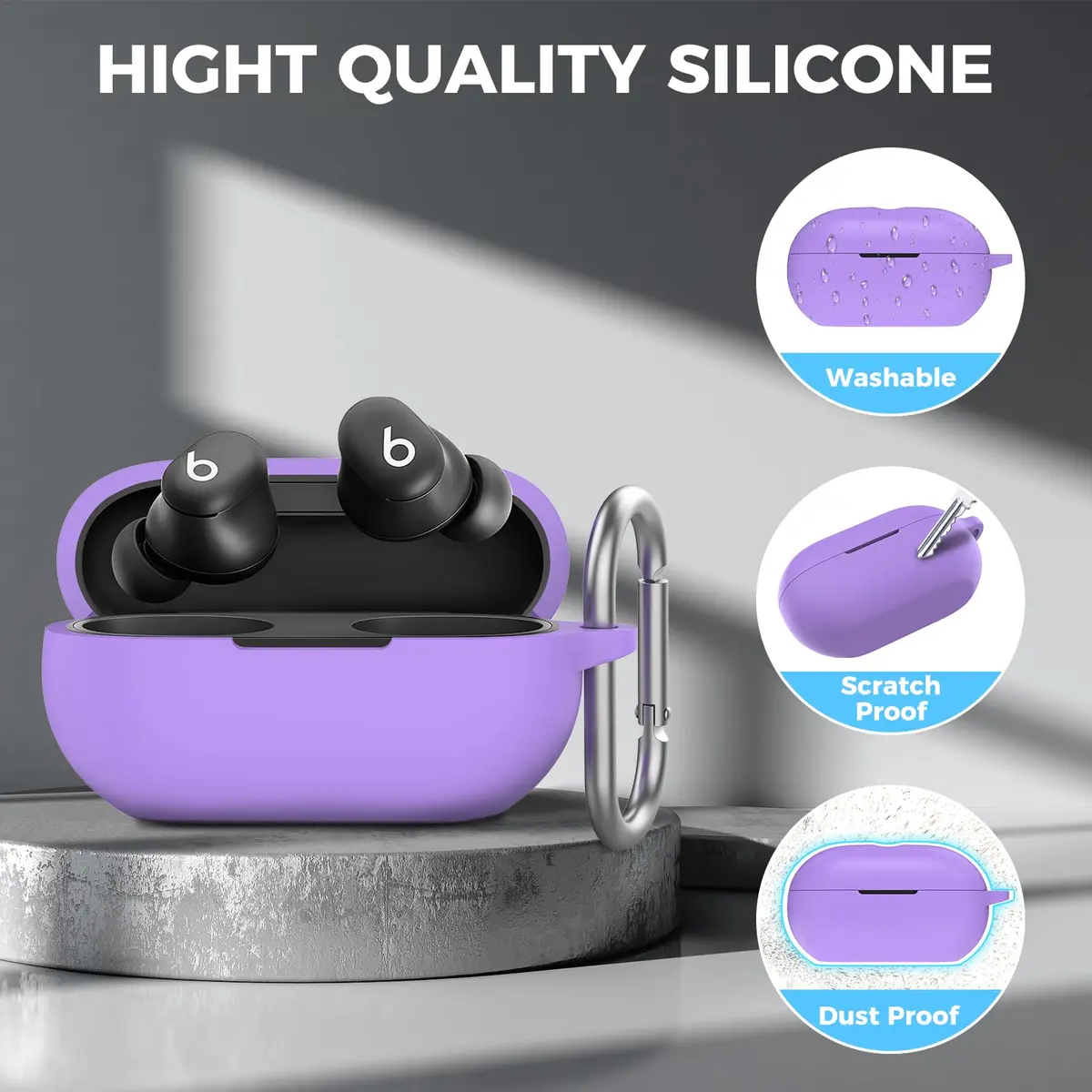 AHASTYLE Silicone Case for Beats Solo Buds (2024) Lavender | Protects Earbuds & Charging Case - view 5
